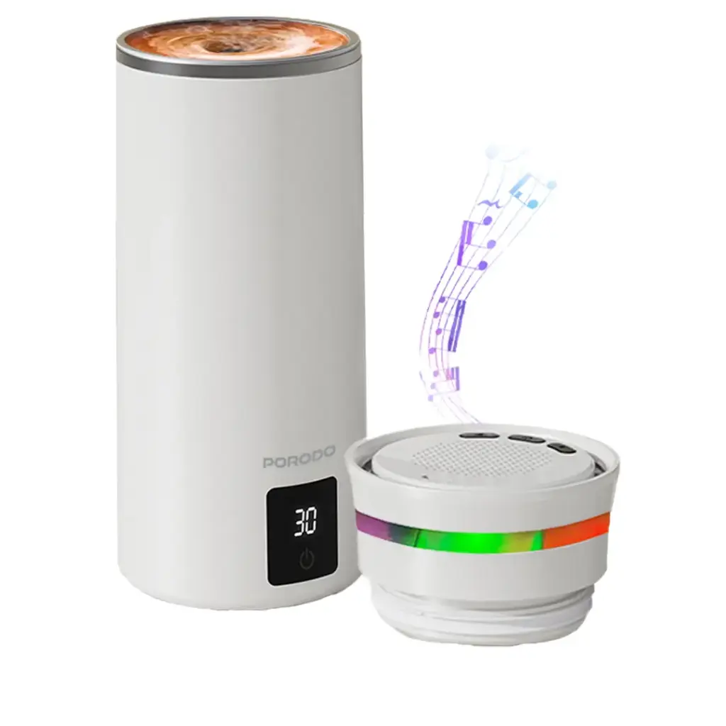 ماگ همزن مغناطسی و اسپیکر پرودو Porodo Fluxmix 350mL Stirring Cup with Speaker PDLFST198WH